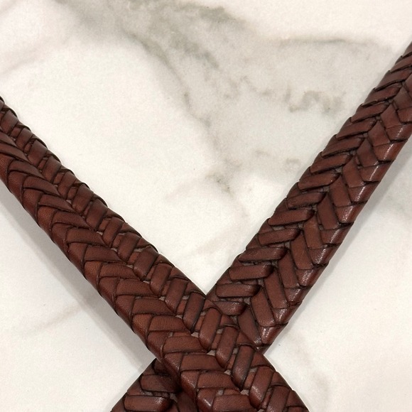 Coach Brown Braided Woven Leather Belt‎ Men's 42" 105 cm F90261 Gold Tone Buckle - Picture 5 of 6